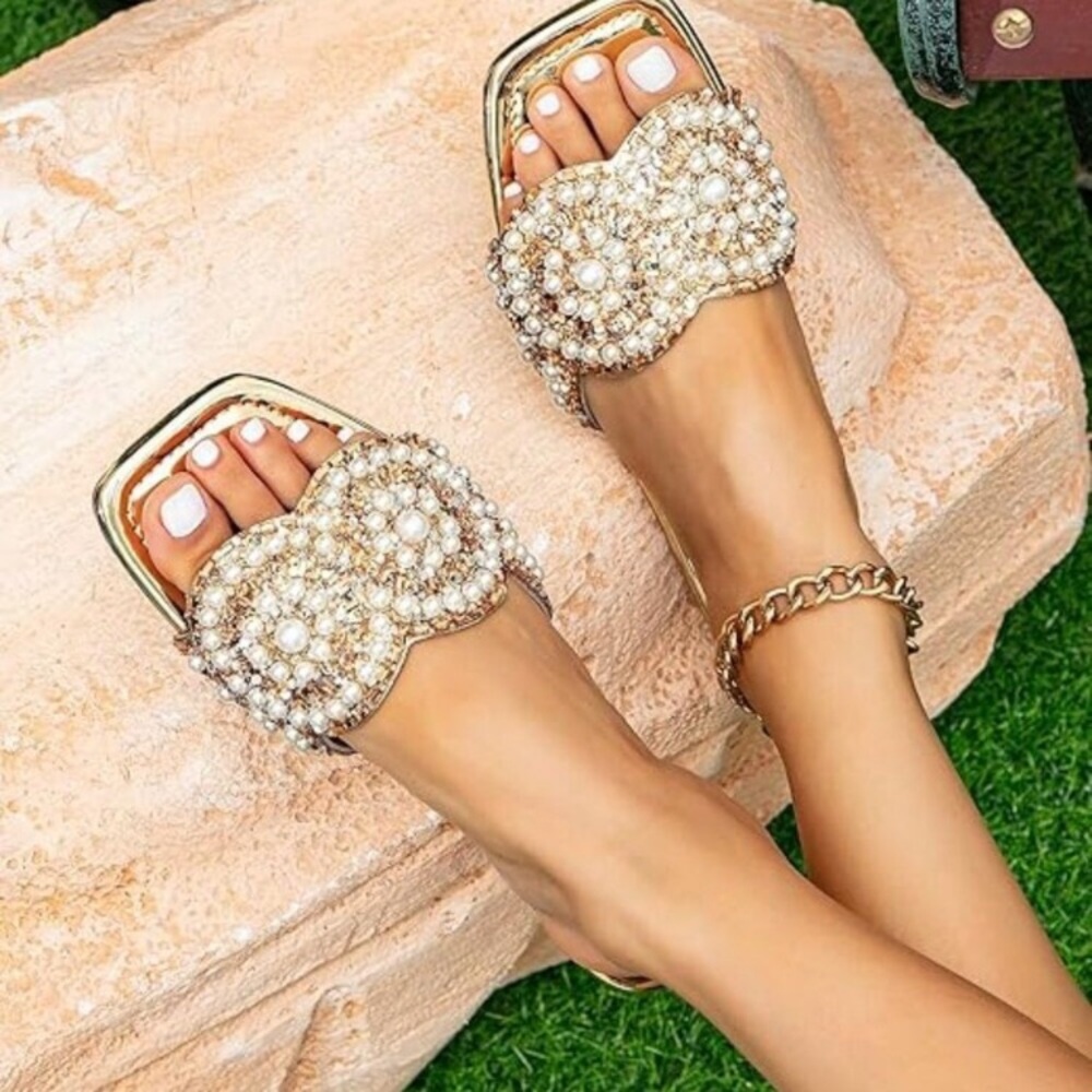 Gold Sparkly Flat Sandals new